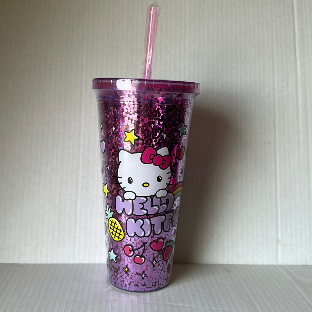 Hello Kitty Rainbow Confetti Carnival Cup With Lid and Straw
